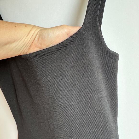 Rumored Parisian Midi Dress Ribbed Square Neck Stretchy Minimalist Small Black - Picture 10 of 16